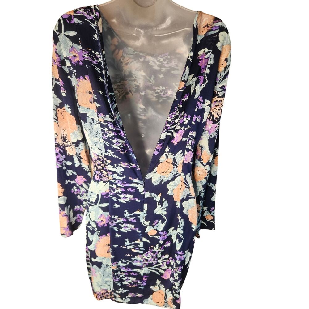 Zimmermann Navy Silk Shift Dress Sheer Overlay Floral Zip Back Sz 2 - Picture 7 of 11